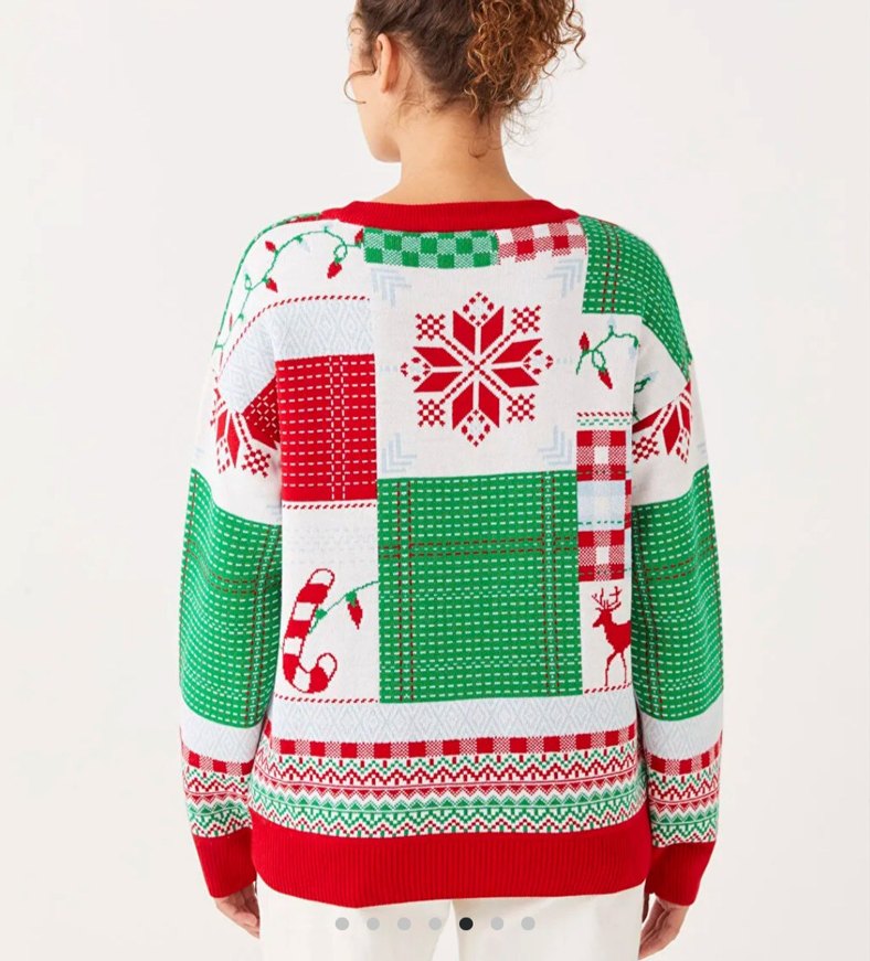 Renkli Desenli Kadın Triko Kazak yıl başı kazağı - Görsel 4