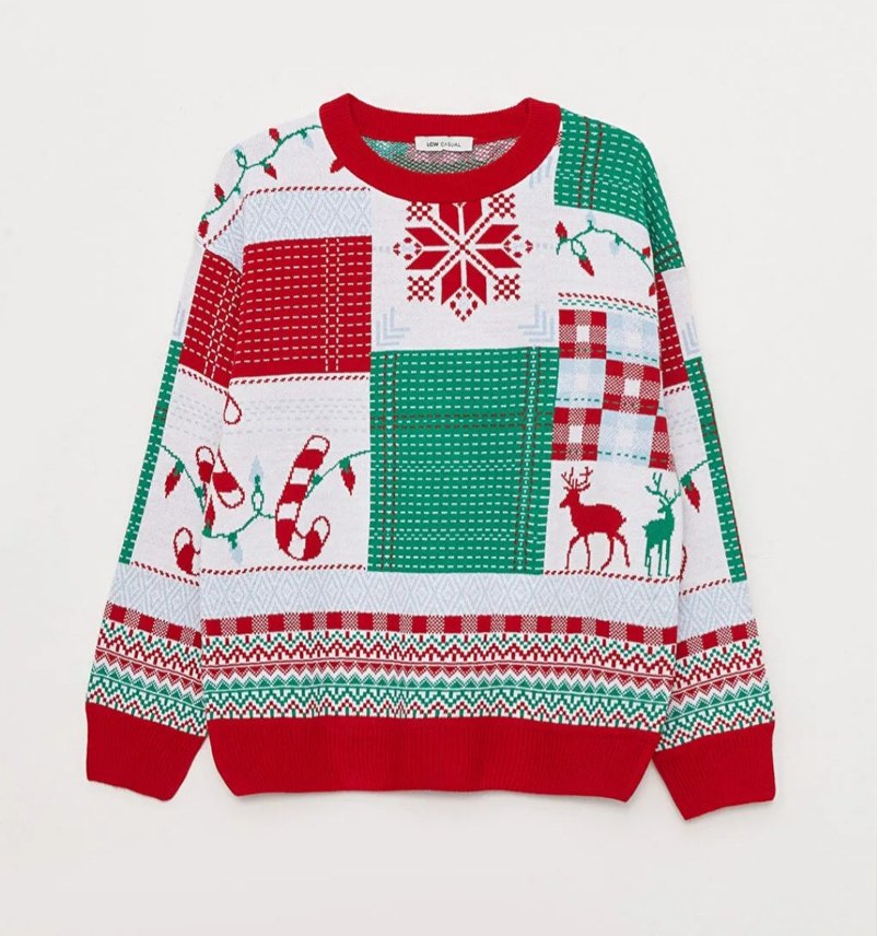 Renkli Desenli Kadın Triko Kazak yıl başı kazağı - Görsel 5