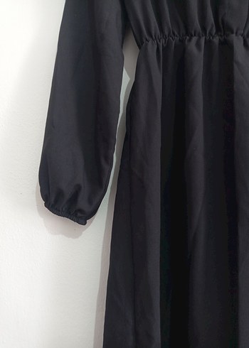 Düğmeli Siyah Uzun Keten Elbise - Görsel 2