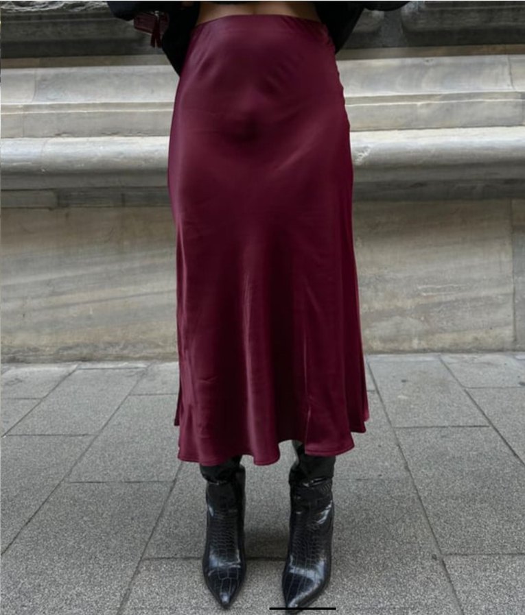 Bordo Salaş Saten Etek - Görsel 2