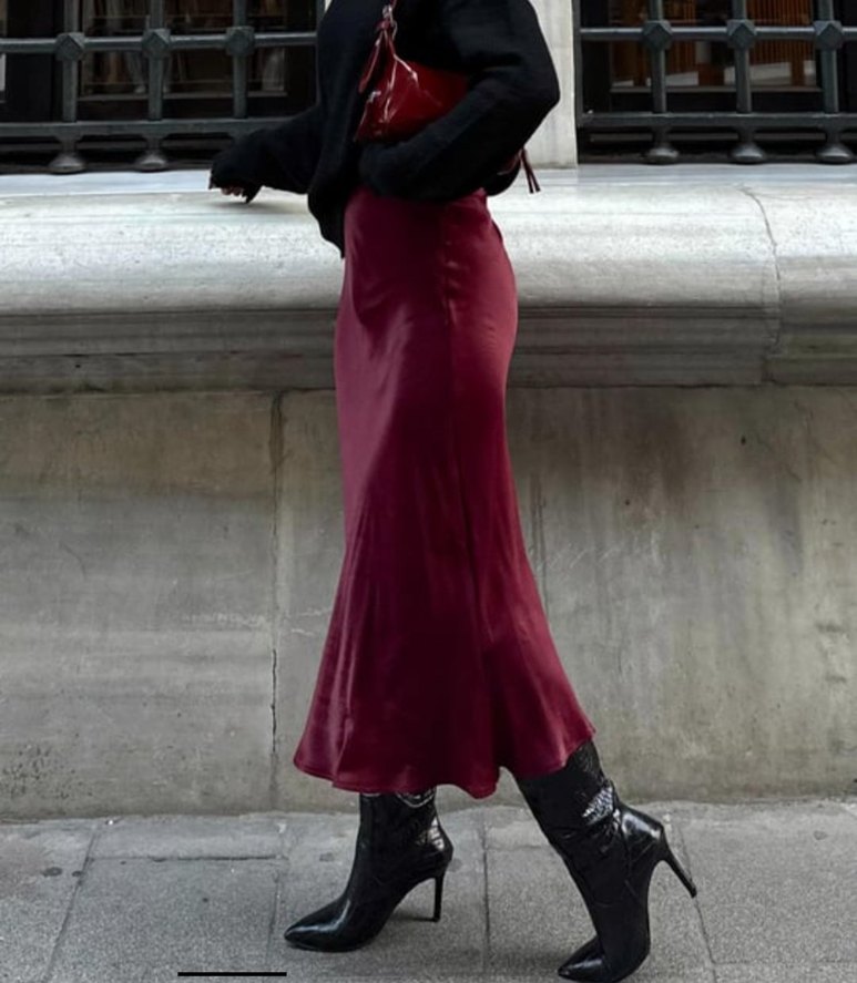 Bordo Salaş Saten Etek - Görsel 4