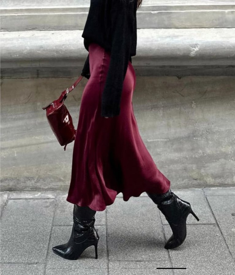 Bordo Salaş Saten Etek - Görsel 3