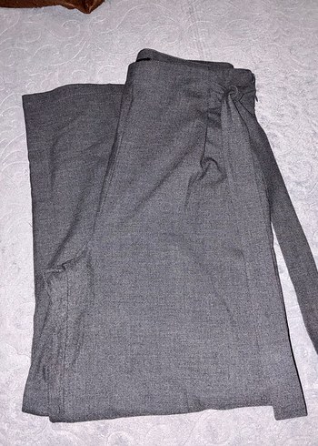 Gri Kumaş Kadın Pantolon, Kemerli, Uzun