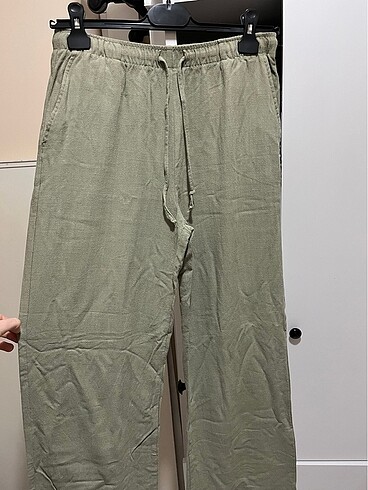 Stradivarius Stradivarius yeşil keten pantolon