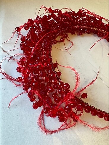 kristal taşlı, tüylü kına tacı - Görsel 2