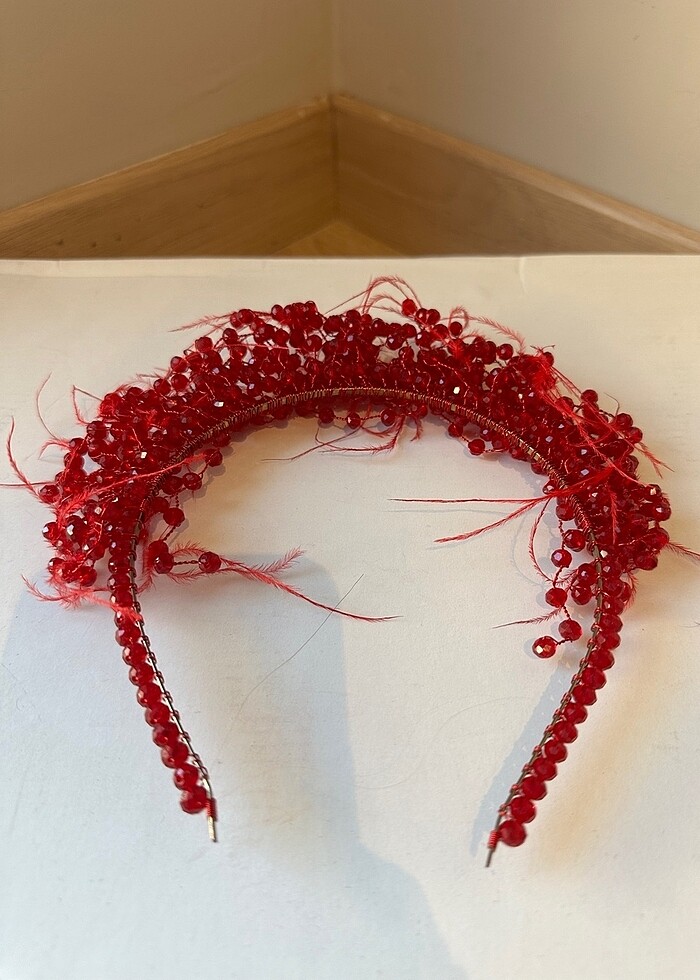 kristal taşlı, tüylü kına tacı - Görsel 4