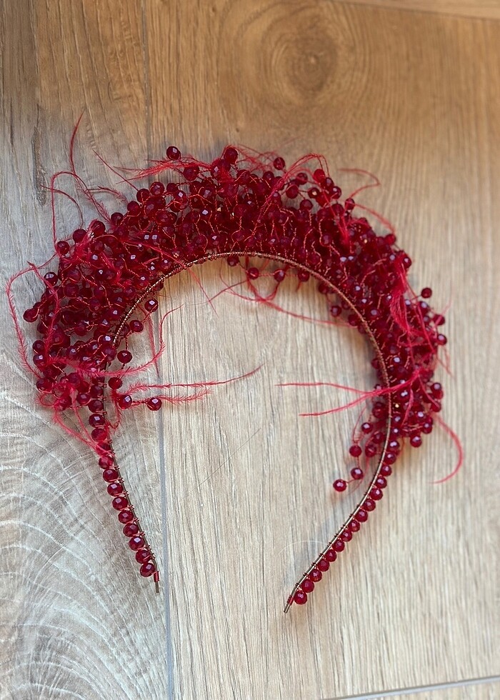 kristal taşlı, tüylü kına tacı - Görsel 3