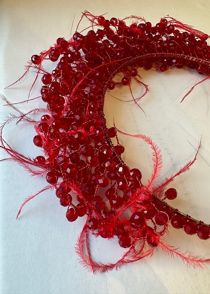 kristal taşlı, tüylü kına tacı - Görsel 2