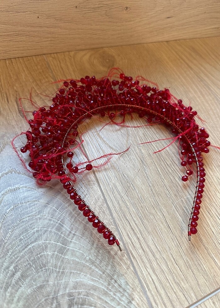 kristal taşlı, tüylü kına tacı - Görsel 5