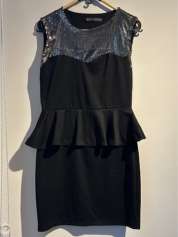 siyah gümüş payetli elbise - Görsel 3