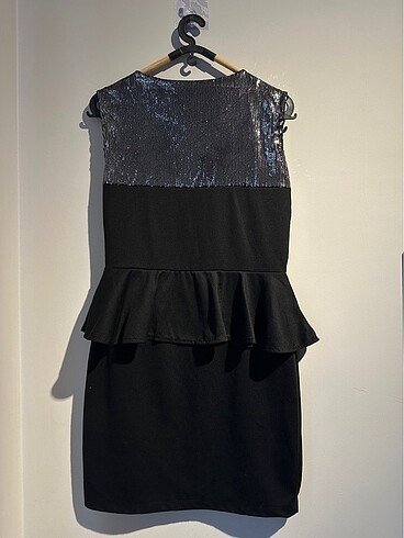 siyah gümüş payetli elbise - Görsel 6