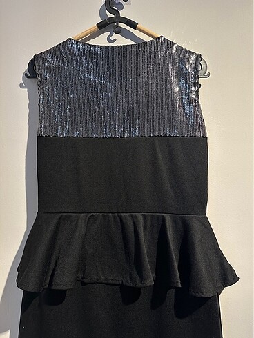 siyah gümüş payetli elbise - Görsel 5