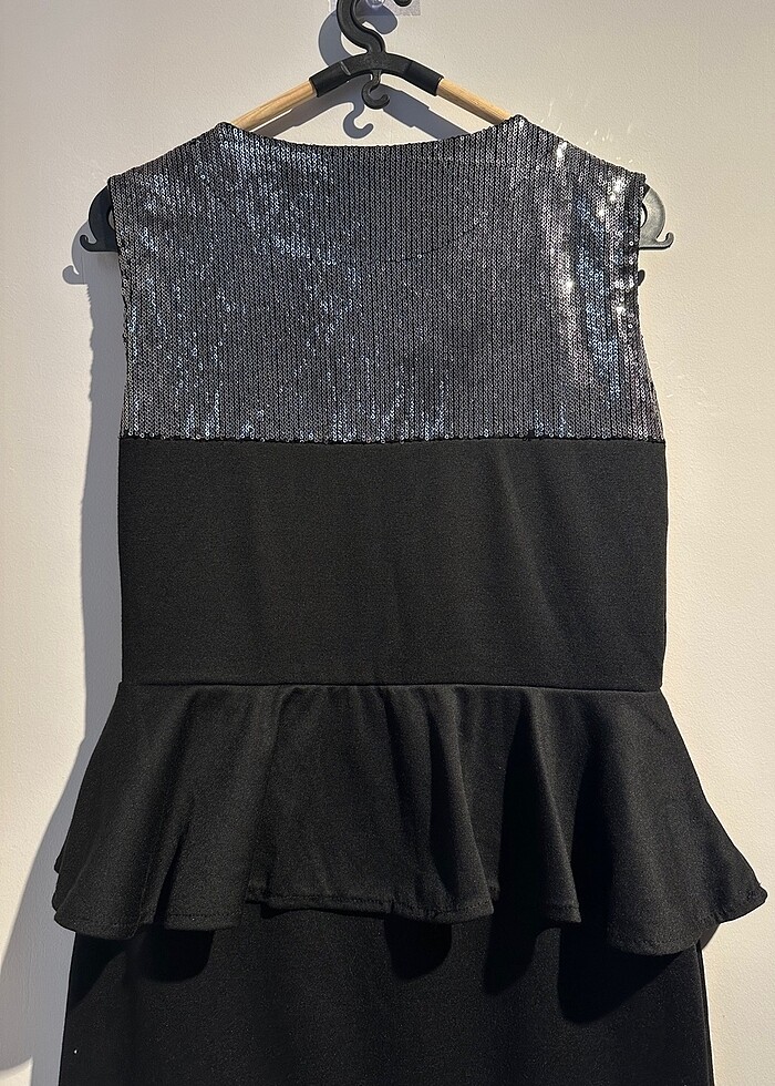 siyah gümüş payetli elbise - Görsel 5