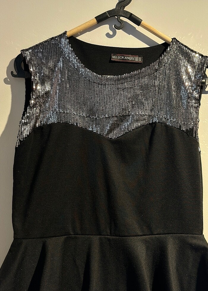 siyah gümüş payetli elbise - Görsel 4