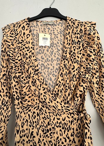 Uzun Kollu V Yaka Leopar Desenli Elbise - Görsel 6