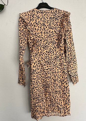 Uzun Kollu V Yaka Leopar Desenli Elbise - Görsel 7