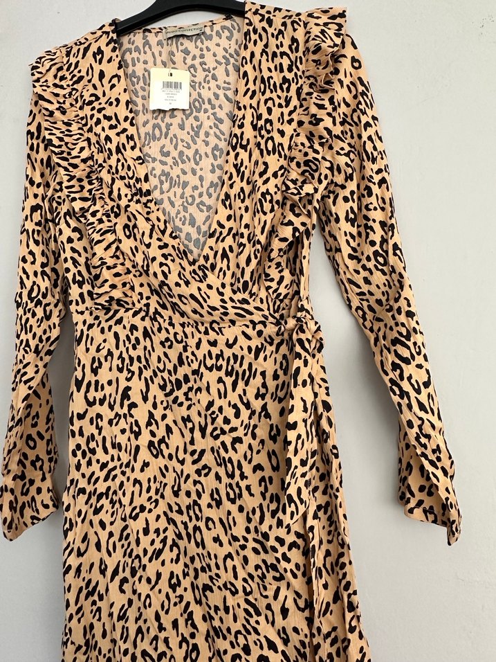 Uzun Kollu V Yaka Leopar Desenli Elbise - Görsel 5