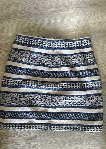 Koton Bohem Nakışlı Mavi Gri Mini Etek