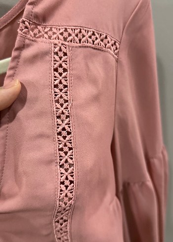 H&M Düğmeli V Yaka Pembe Uzun Kollu Bluz