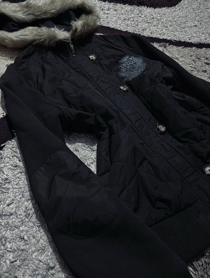 Kapüşonlu Fur Tüylü Vintage Mont / Ceket - Görsel 2