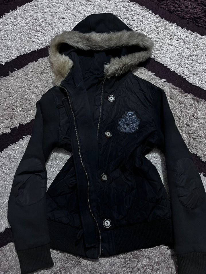 Kapüşonlu Fur Tüylü Vintage Mont / Ceket - Görsel 3