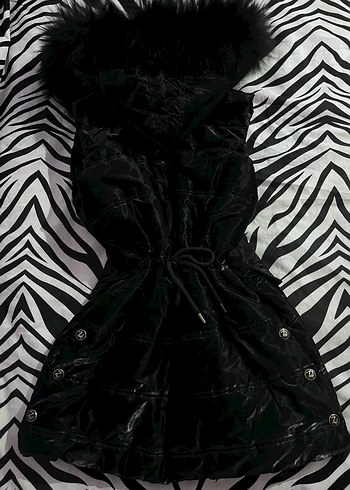 Kapüşonlu Fur Kürklü Vintage Emo Mont / Yelek - Görsel 5