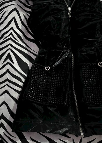 Kapüşonlu Fur Kürklü Vintage Emo Mont / Yelek - Görsel 2