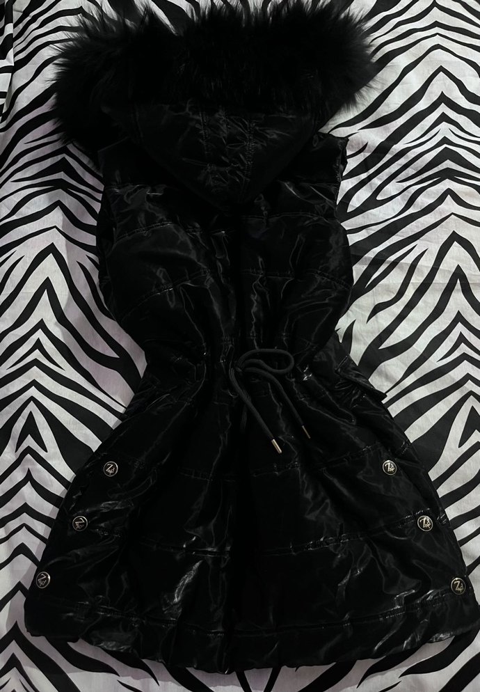 Kapüşonlu Fur Kürklü Vintage Emo Mont / Yelek - Görsel 5