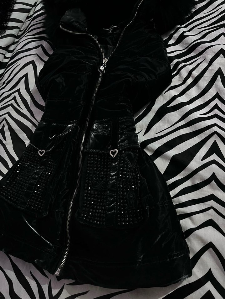 Kapüşonlu Fur Kürklü Vintage Emo Mont / Yelek - Görsel 3