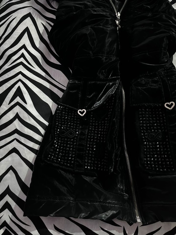 Kapüşonlu Fur Kürklü Vintage Emo Mont / Yelek - Görsel 2