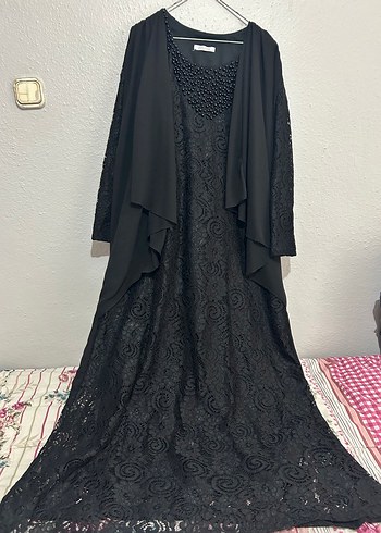 50 Beden Uzun Siyah Nakışlı Gotik Elbise