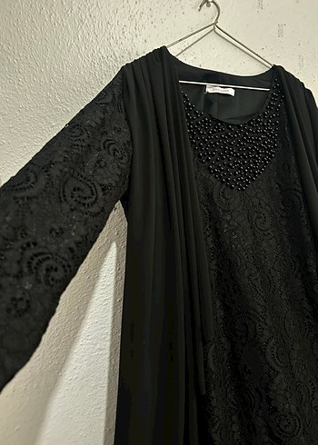 Uzun Siyah Nakışlı Gotik Elbise