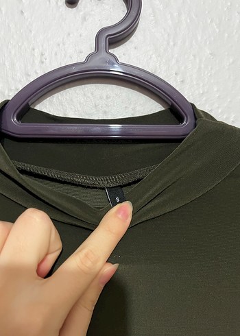 s Beden haki Renk Siyah Uzun Kollu Düz Kadın Bluz