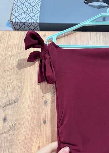 Bordo Drapeli Uzun Elbise - Görsel 4