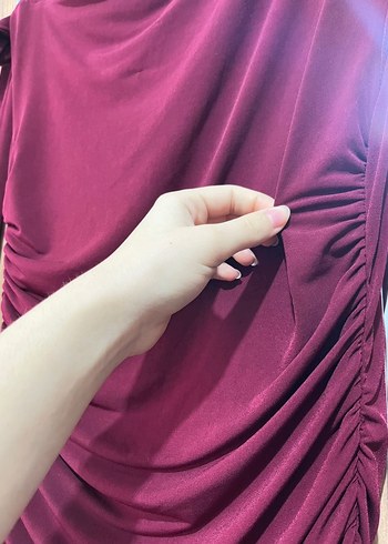 Bordo Drapeli Uzun Elbise - Görsel 5