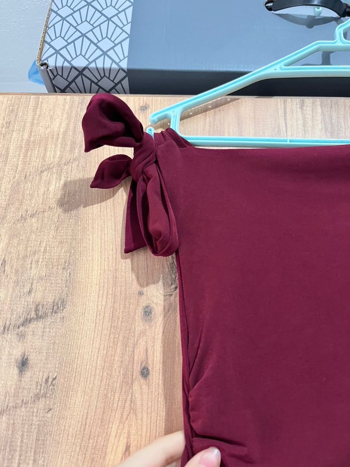 Bordo Drapeli Uzun Elbise - Görsel 4