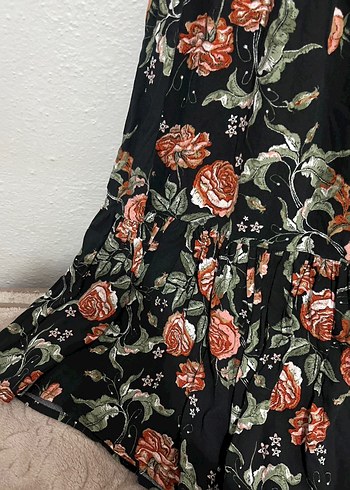 Uzun Siyah Çiçekli Bohem Kadın Elbise - Görsel 4
