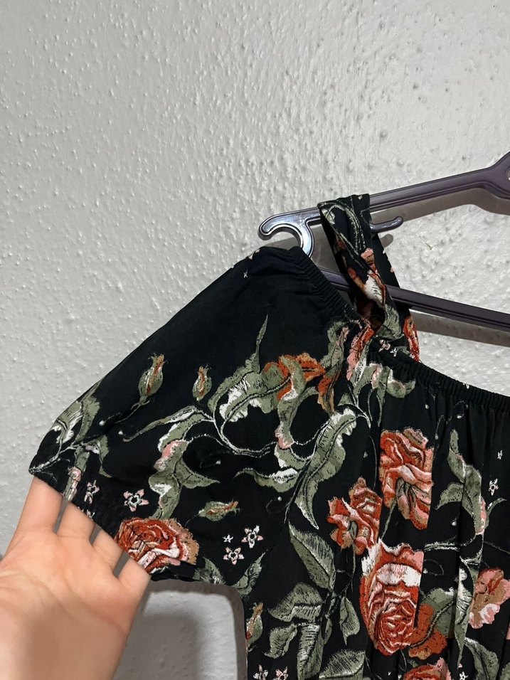 Uzun Siyah Çiçekli Bohem Kadın Elbise - Görsel 3