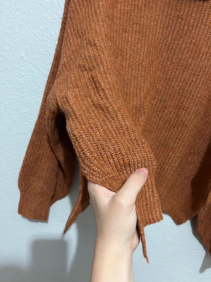 Örme Boğazlı Kahverengi Kadın Kazak - Görsel 2