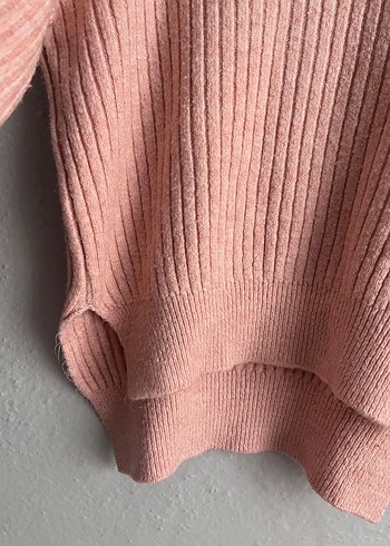 Pembe Boğazlı Örgü Kadın Kazak - Görsel 4