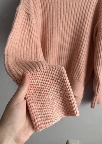 Pembe Boğazlı Örgü Kadın Kazak - Görsel 3