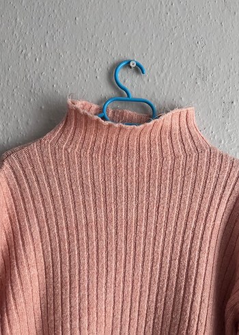 Pembe Boğazlı Örgü Kadın Kazak - Görsel 2