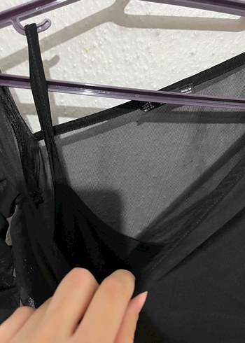 Siyah Transparan Drapeli Uzun Kalem Elbise - Görsel 5