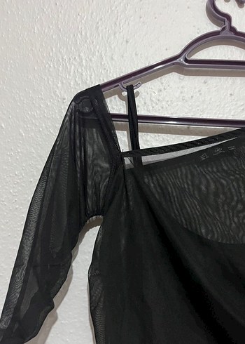 Siyah Transparan Drapeli Uzun Kalem Elbise - Görsel 4