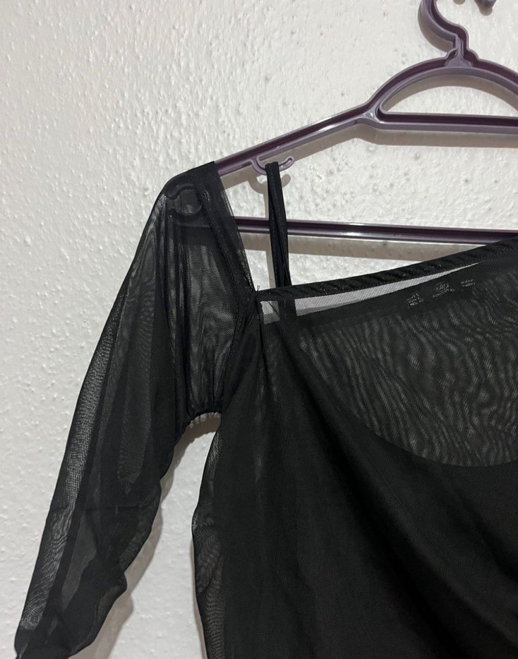 Siyah Transparan Drapeli Uzun Kalem Elbise - Görsel 4