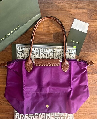 Beden Longchamp Le Pliage Medium Mor Uzun Saplı