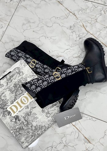 Dior Kadın Siyah Baskılı Deri Dizüstü Bot