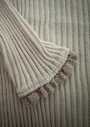 Uzun Kollu Örgü Beyaz Bebek Body - Görsel 2