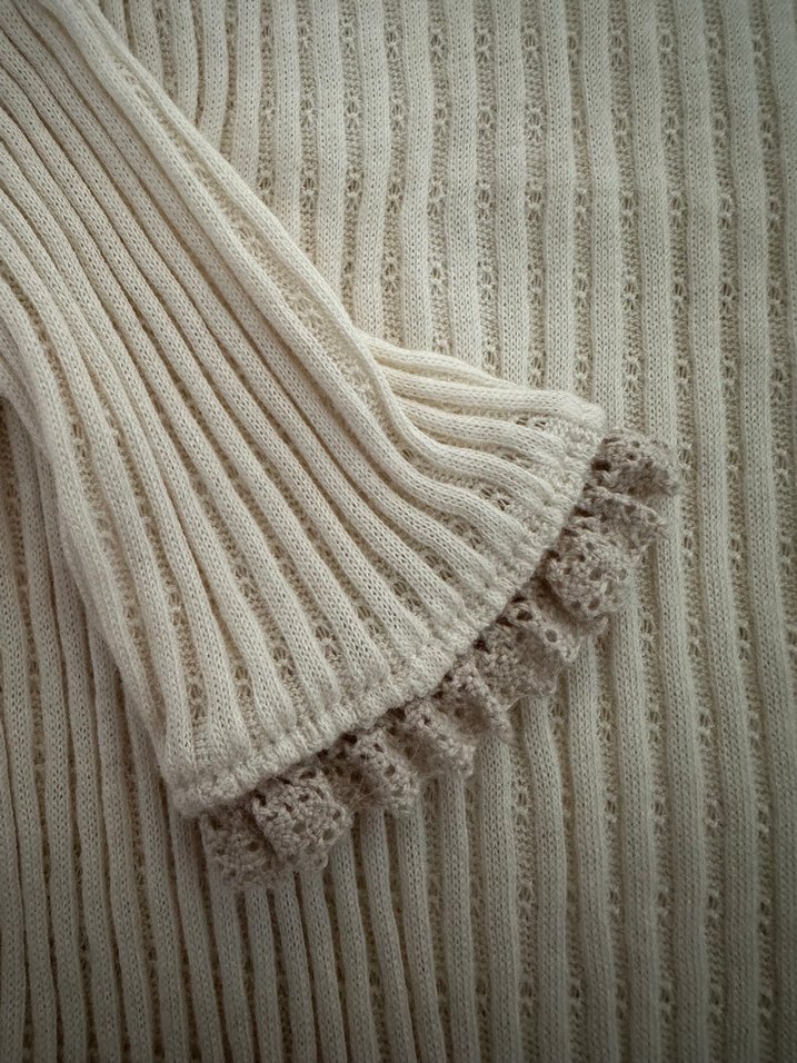 Uzun Kollu Örgü Beyaz Bebek Body - Görsel 2