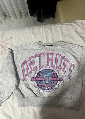 Diğer Gri Kadın Detroit Baskılı Sweatshirt
